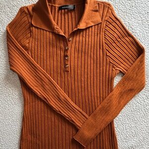 Merokeety Long Sleeve Ribbed Polo Dress